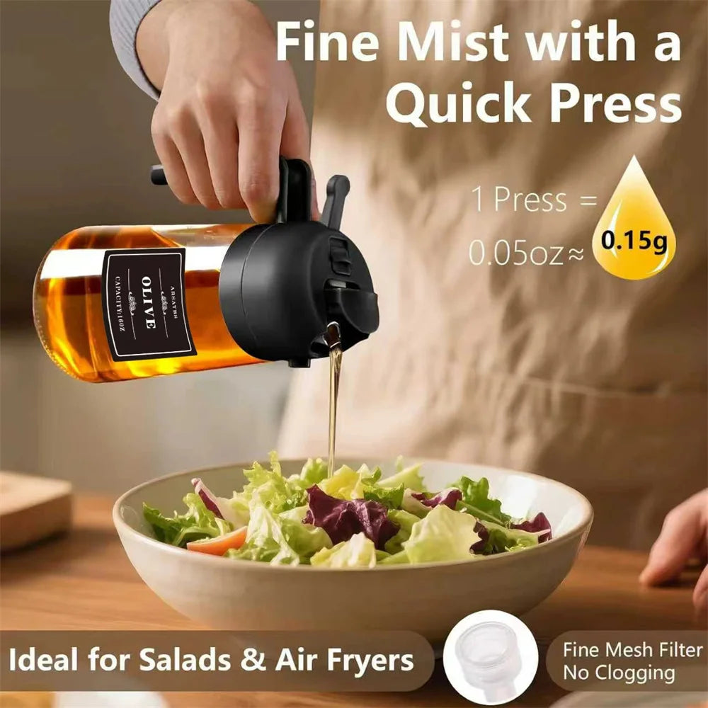 Oil Sprayer for Cooking, Kitchen 2 in 1 Spray and Pour Olive Oil Dispenser with Stickers,470ML Glass Oil Spray Bottle