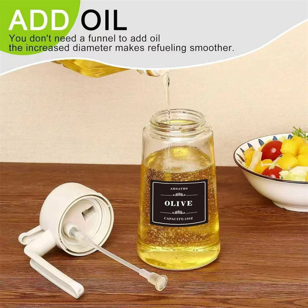 Oil Sprayer for Cooking, Kitchen 2 in 1 Spray and Pour Olive Oil Dispenser with Stickers,470ML Glass Oil Spray Bottle